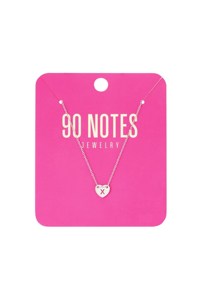 90 NOTES - Initial Heart Ketting - Letter X - zilverkleurig