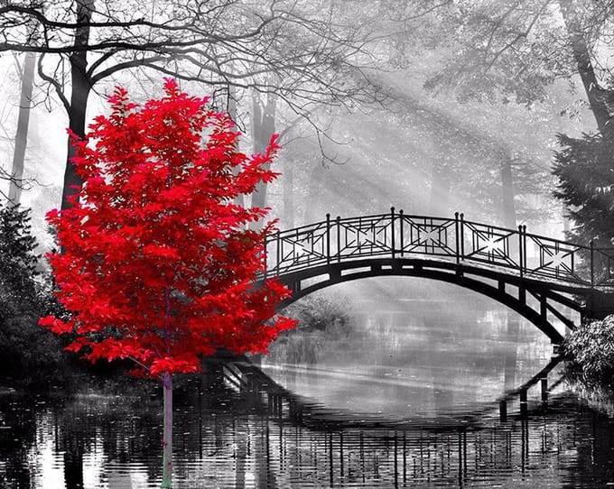 Diamond painting 30x40cm - brug bij water ( ronde steentjes )