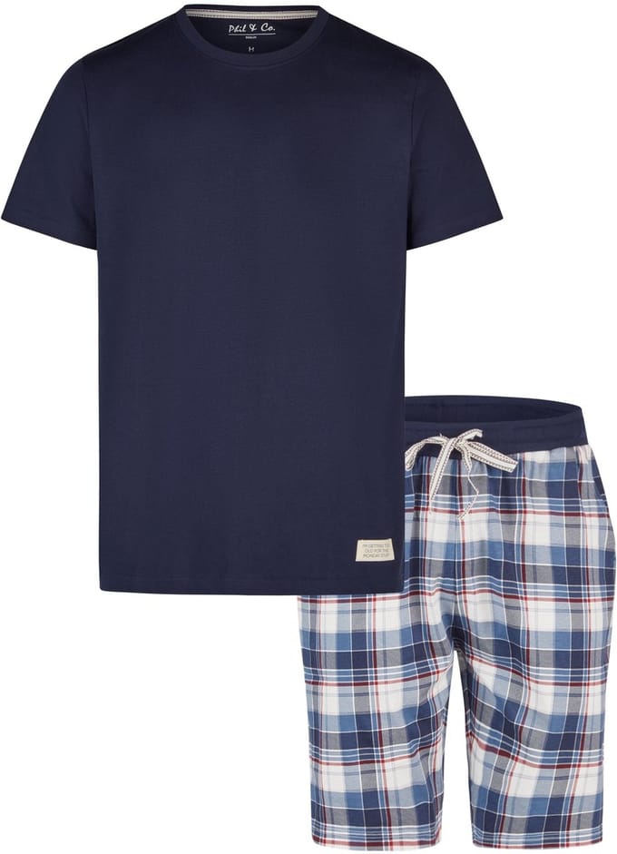 Phil & Co Heren Shortama Korte Pyjama Set Donkerblauw Geruit - Maat M