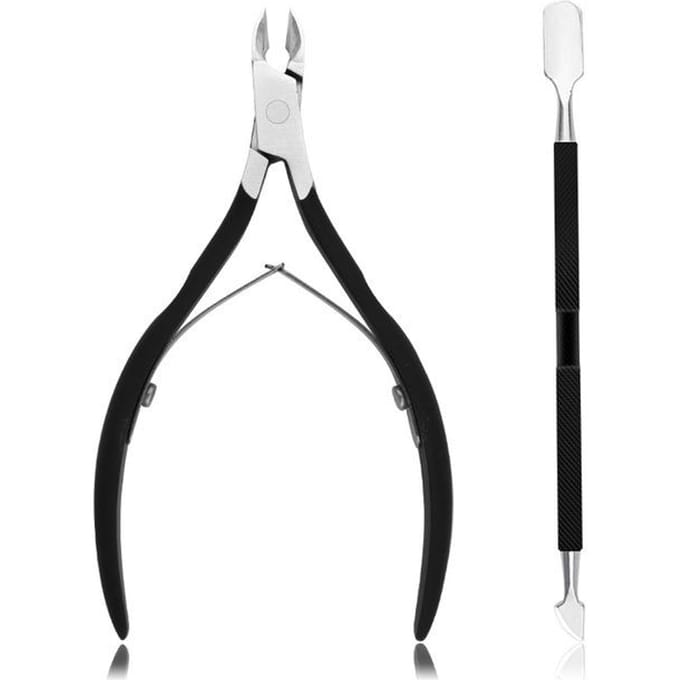 Ensemble de 2 pièces Coupe-cuticules en acier inoxydable Coupe-cuticules avec repousse-cuticules Outils de manucure pour argenté