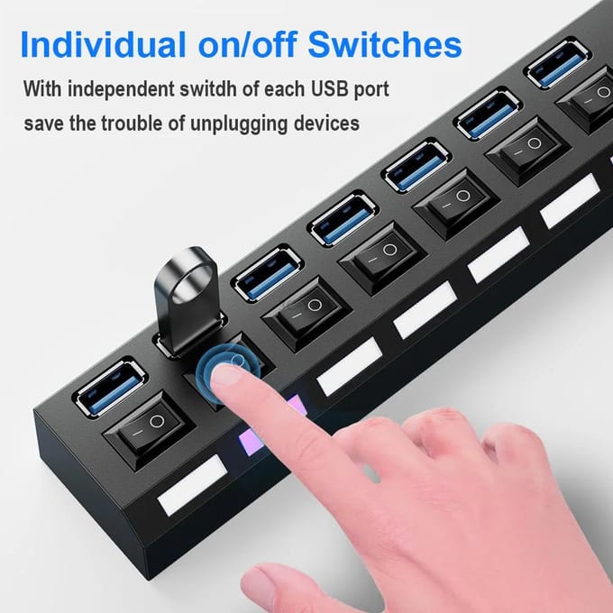 USB 2.0 Hub Multi USB Splitter Poorten Hub Gebruik Stroomadapter 4/ 7 Poort Meerdere Expander Hub met Schakelaar 30CM Kabel Voor Thuis
