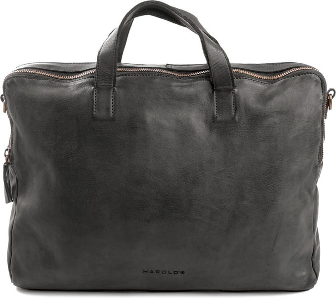 HAROLD'S Leren laptoptas met laptopvak Submarine Notebookbag Carry Case Black zwart