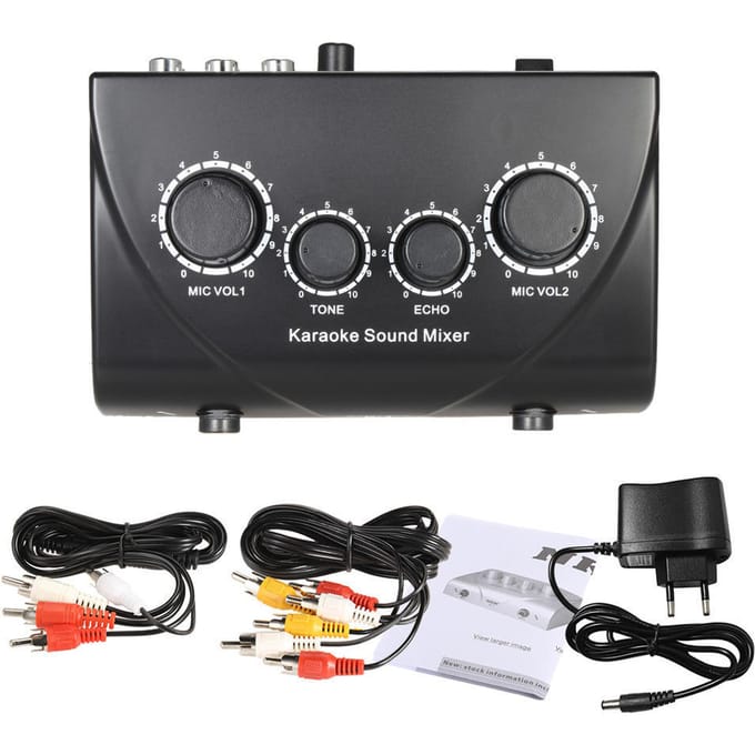 Karaoke Sound Mixer Dubbele microfooningangen met kabel US Plug zwart