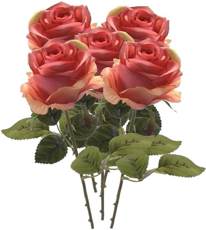 Emerald Kunstbloem roos Simone - 5x - roze - 45 cm - decoratie bloemen