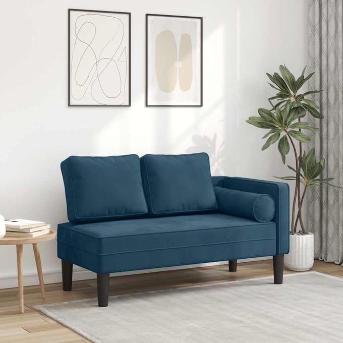 vidaXL - Chaise - longue - met - kussens - fluweel - blauw