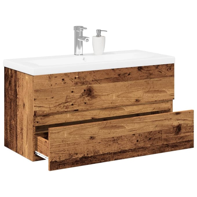 vidaXL - Wastafelkast - met - ingebouwde - wasbak - oud - houtkleurig