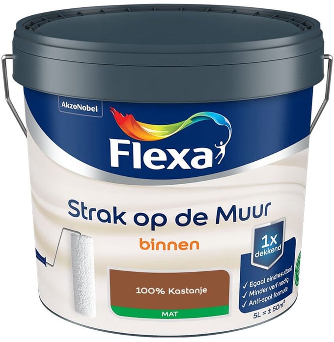 Flexa - Strak Op De Muur Binnen Mat - 100% Kastanje - Mengverf - 5 L