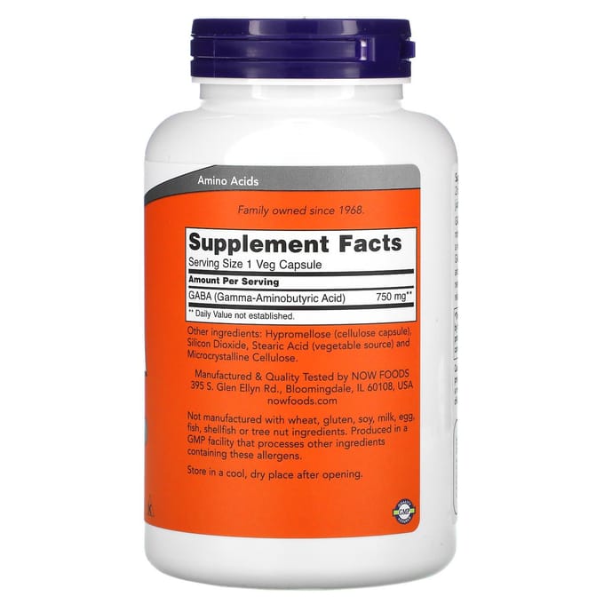 Now Foods GABA Capsules - 750 mg - 200 Vegan Capsules