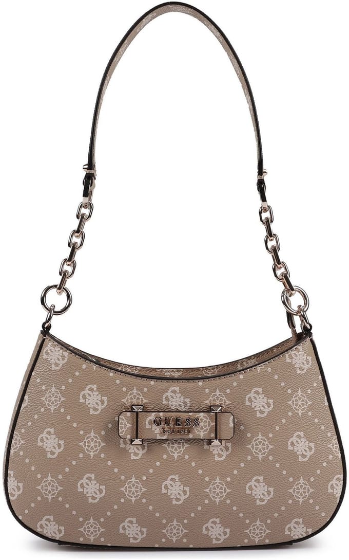 GUESS schoudertas Carrie Logo Top Zip Shoulder Bag Biscotti Logo beige