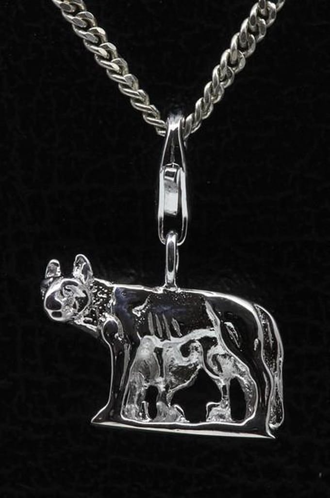 Zilveren Romulus met Remus en Wolvin hanger én bedel