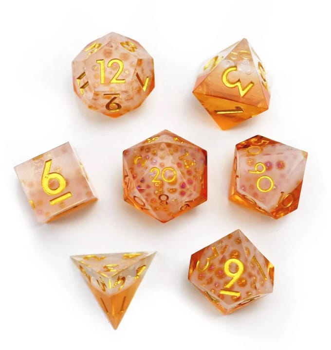 Lapi Toys - Bier Dnd dice - Dnd dobbelstenen - Dungeons and dragons dobbelstenen - Incl. dice bag - Resin - Geel