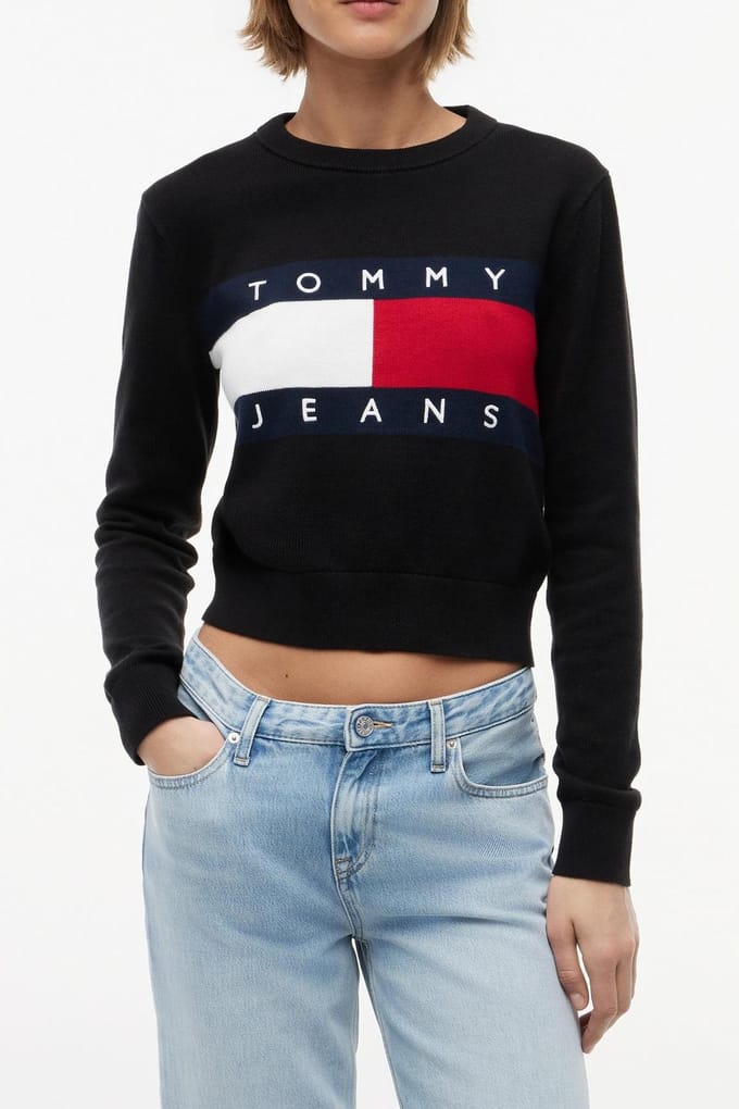 Tommy Hilfiger Flag Crew Neck Black Maat: L | Longsleeves Outlet | Dames | Zwart