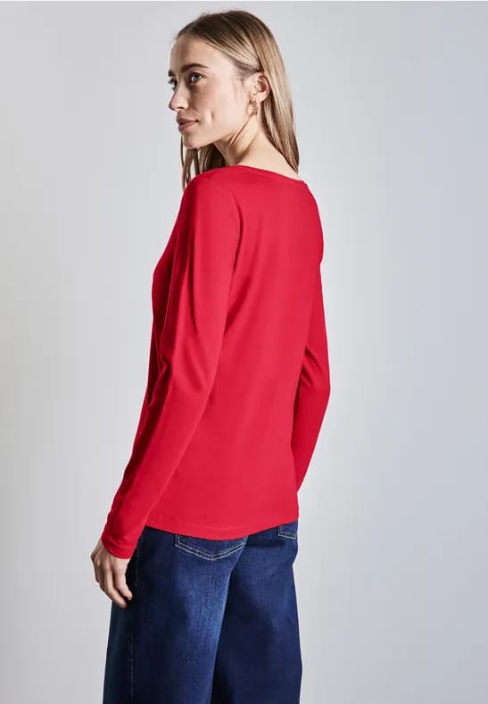 Shirt met ronde V-hals