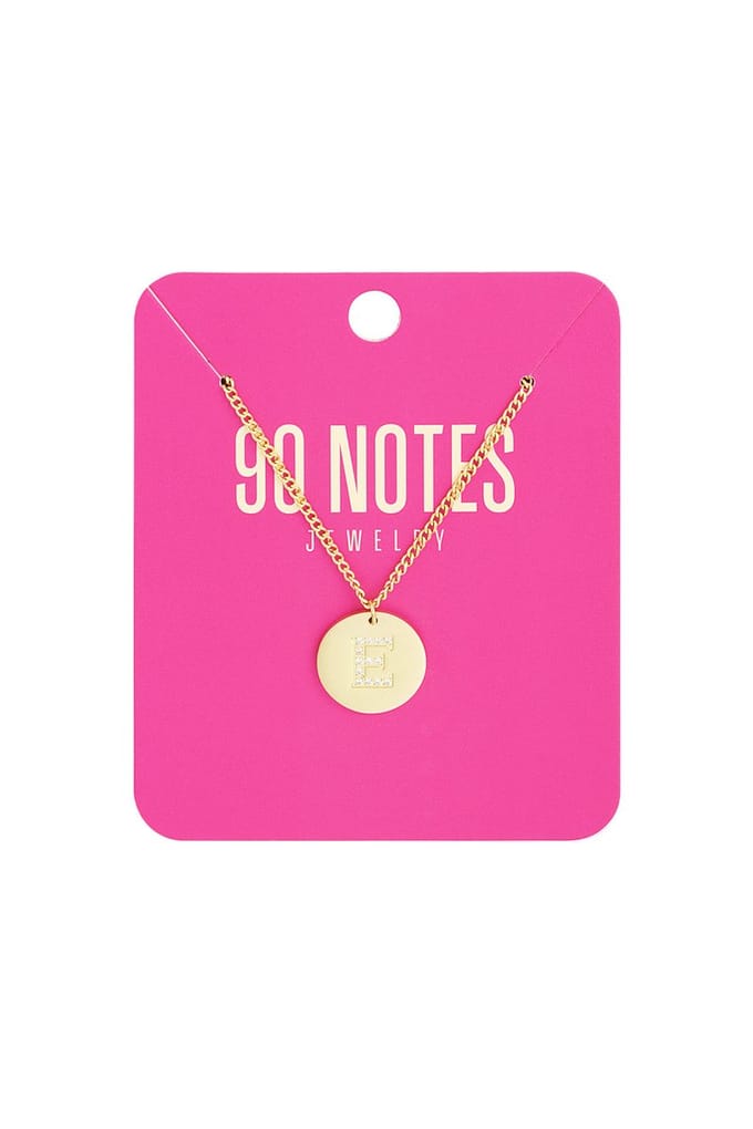 90 NOTES - Initial Strass Ketting - Letter E - goudkleurig