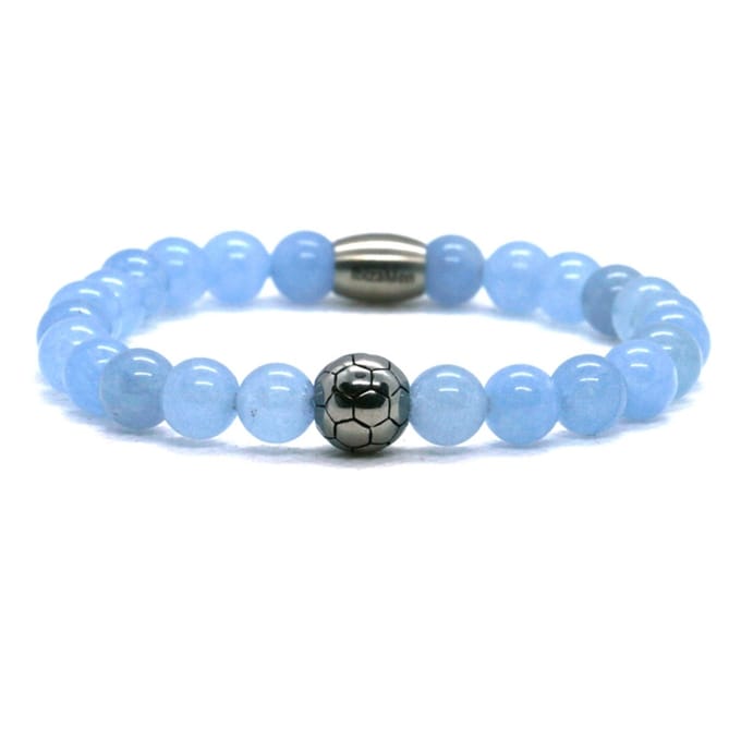 IbizaMen - Heren - armband - voetbal - RVS - Aquamarijn - 8mm - 21cm