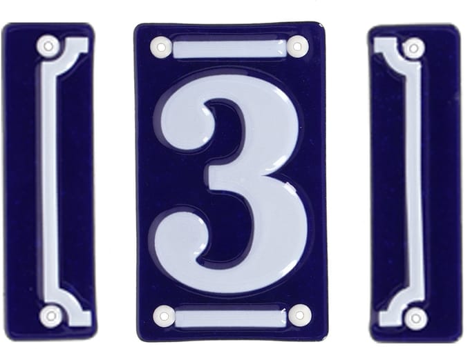 Best for Boots huisnummer 3 - met sierrand - Oudhollands - emaille - blauw/wit