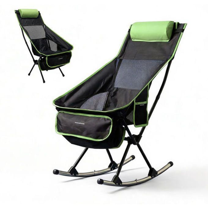 Chaise de camping pliante - INNOVAGOODS - 2 en 1 berçante/fixe - Dossier maille respirante - Coussin cervical zwart