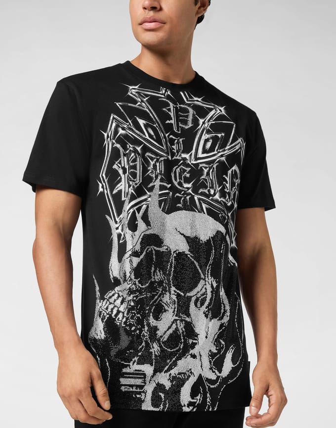 Round Neck T-Shirt Chrome Crest Skull