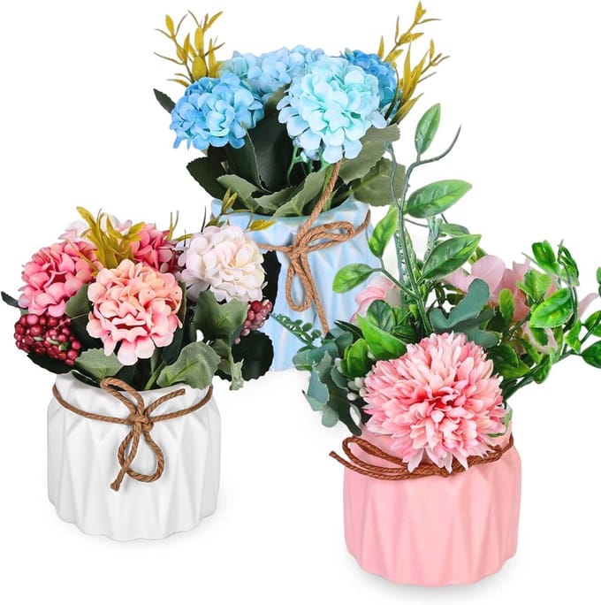Kunstbloemen in Pot - 3 Stuks Voor Tafeldecoratie en Bruiloft