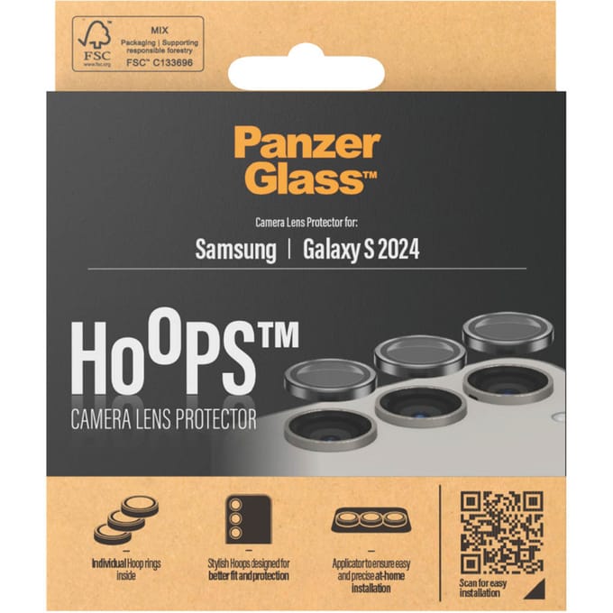 PanzerGlass Screenprotector geschikt voor Samsung Galaxy S24 Glazen | PanzerGlass Hoops Camera Lens Protector - Case Friendly