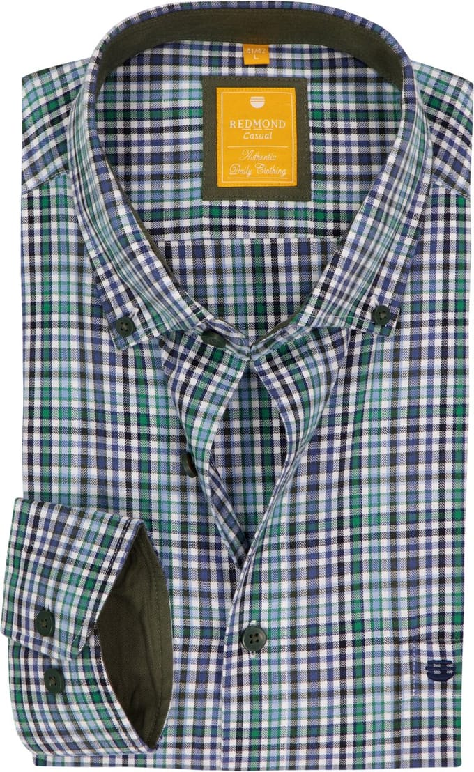 Redmond modern fit overhemd - twill - groen - blauw en wit geruit
