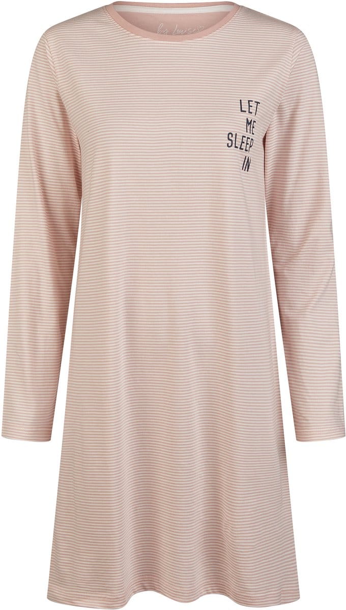 By Louise Essential Dames Nachthemd Lange Mouw Gestreept Roze - Maat 3XL