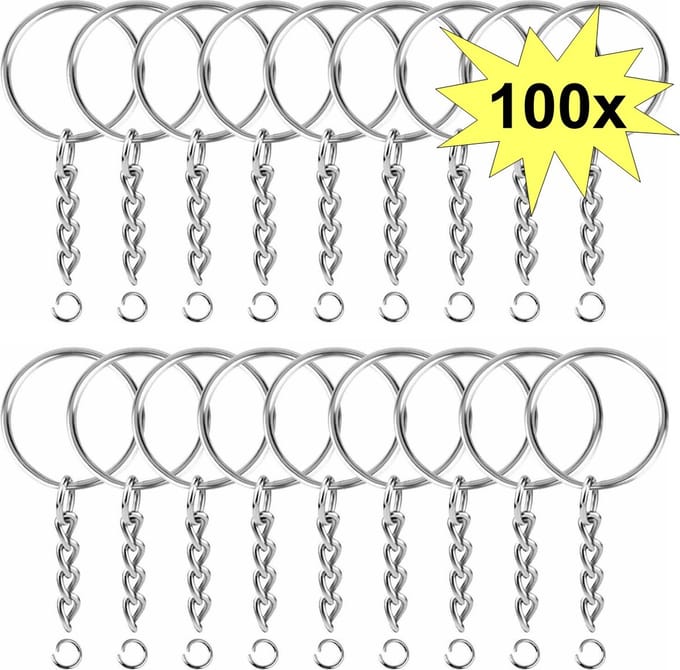 Fako Bijoux - Sleutelringen Met Ketting - Sleutelhanger Ringen - Splitringen Met Ketting - 25 mm - 100 Stuks