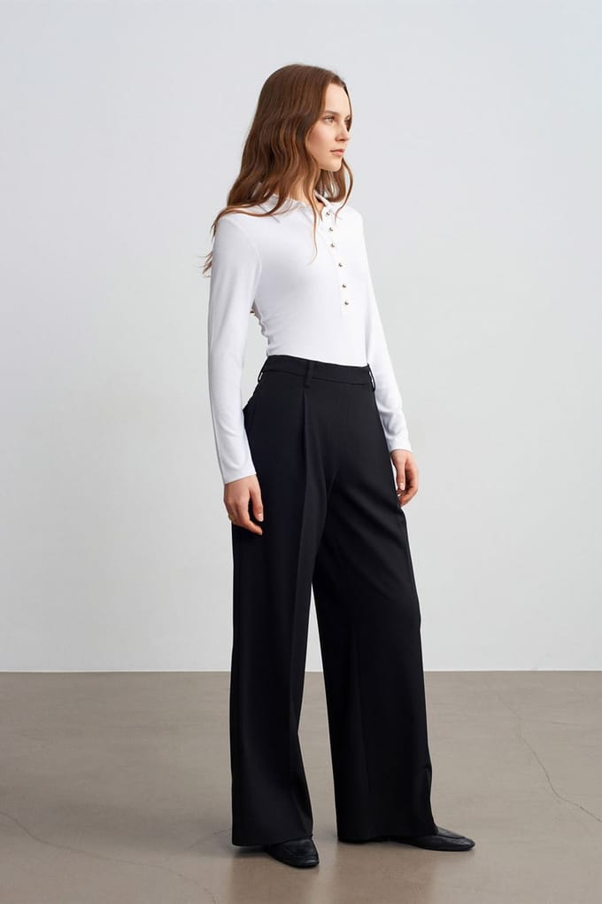 Vrouwen Hoge Taille Wijde Pijpen Crêpe Broek