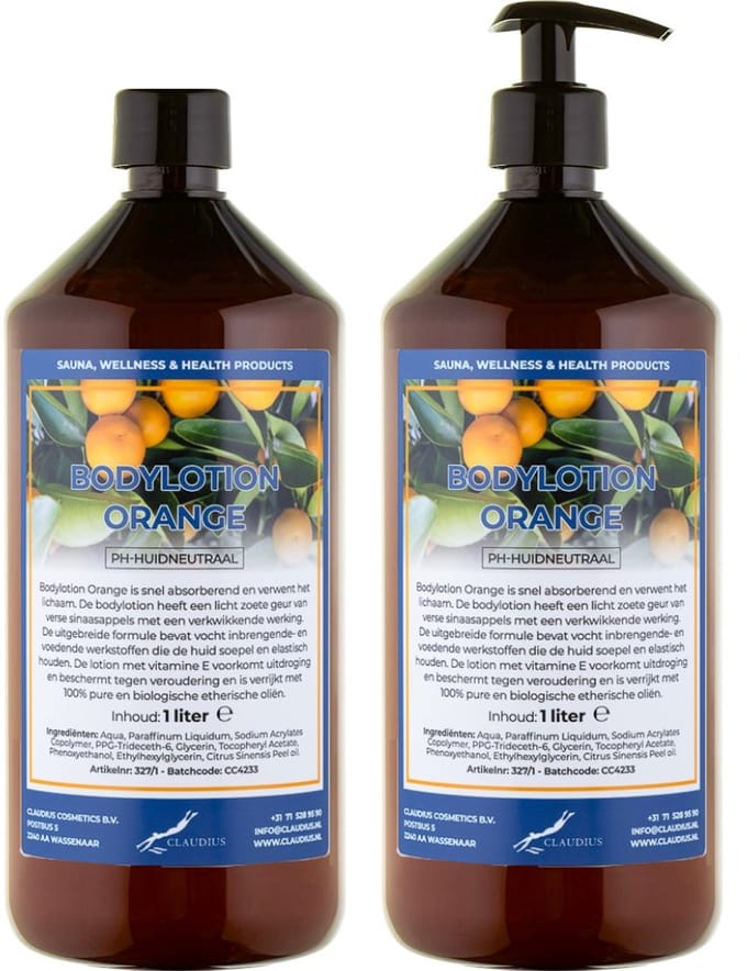 Bodylotion Orange 1 Liter - met gratis pomp - set van 2 stuks