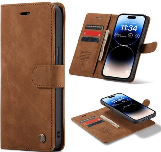 Cityhoesje – Geschikt voor – Samsung S24 – 2 in 1 BookCase – Pasjeshouder – Bruin