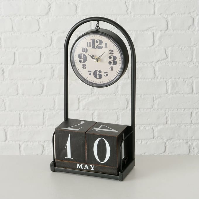 klok - Blok - kalender - Zwart - Metaal - 35x19x9cm