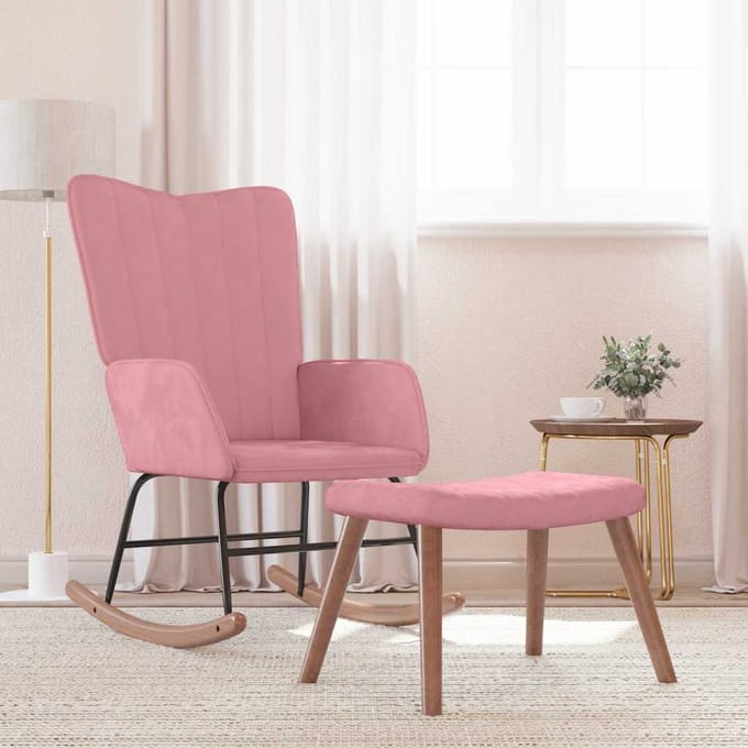 vidaXL - Schommelstoel - met - voetenbank - fluweel - roze
