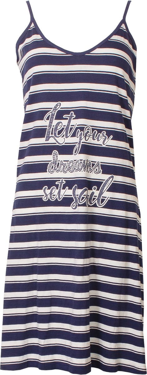 Tenderness Dames Nachthemd - Katoen - Gestreept - Donker Blauw - Maat M