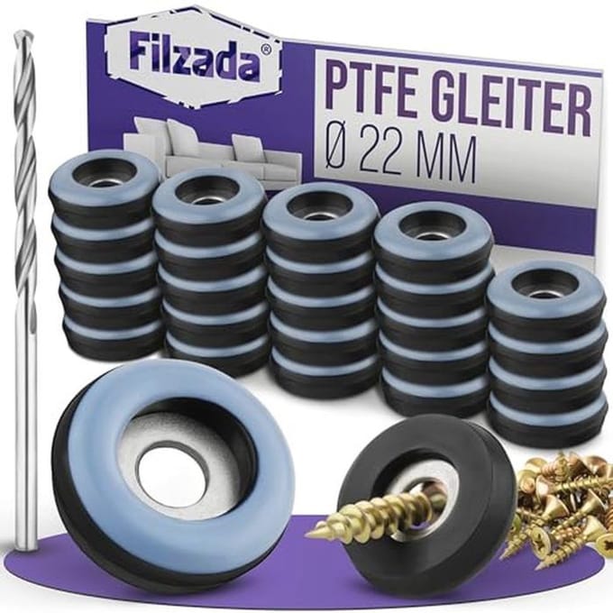 Teflon meubelglijders om te schroeven - 26 stuks - Ø 22 mm