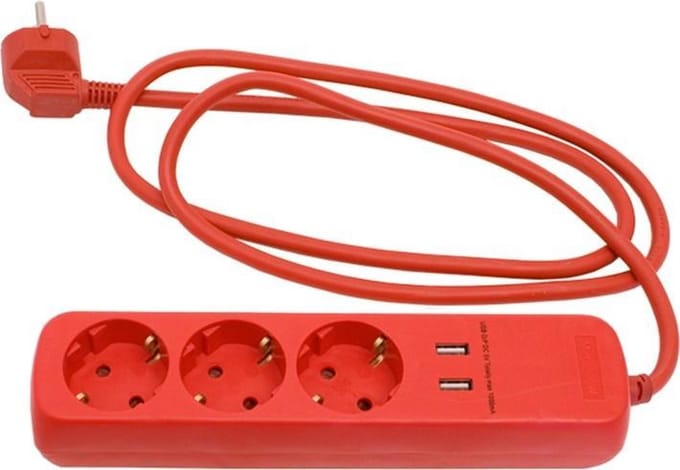 Kelfort Verdeelblok kabel 3 delig + 2usb 1.4 meter (Prijs per stuk)