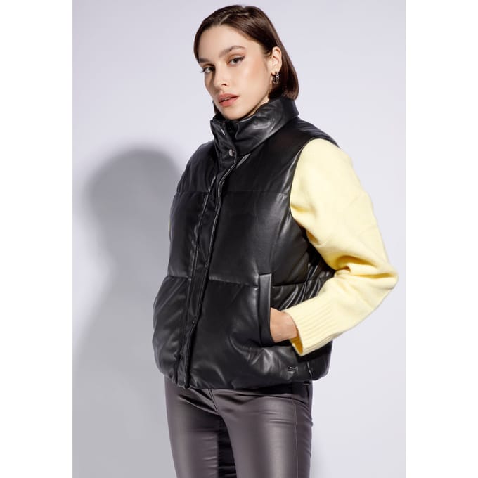 Wittchen Dames gewatteerd vest van eco-leer, zwart