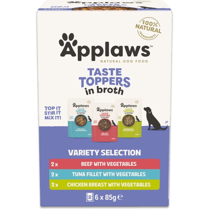 6x85g Applaws Taste Toppers Probeerverpakking Bouillon Hondenvoer nat