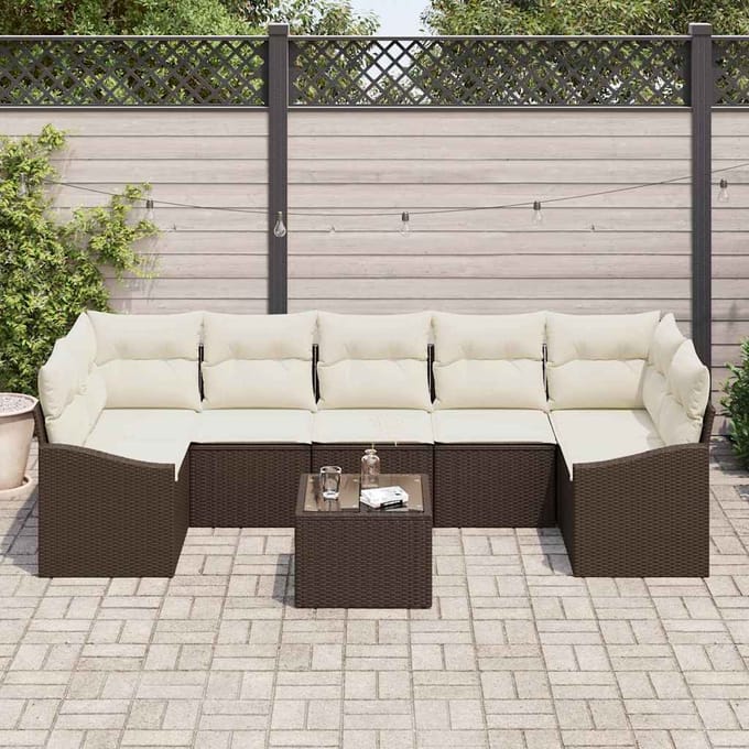vidaXL Bankstel met kussen met opslag 8 pcs Bruin en Crème poly rattan