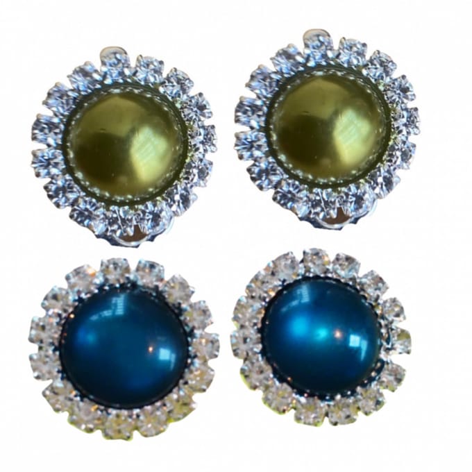 2 Paar Clip oorbellen- Groen -Blauw- 1.5 cm