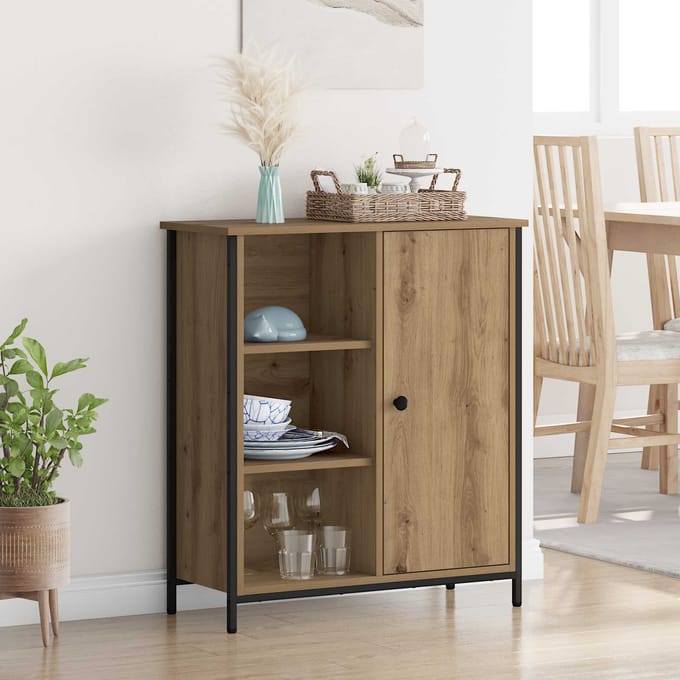 vidaXL - Dressoir - Artisan - Eiken - 70 - x - 30 - x - 80 - cm - Bewerkt - hout