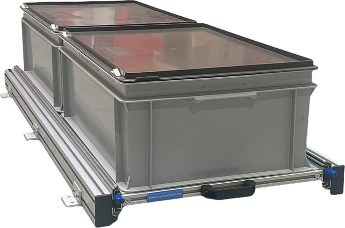 Aluminium schuifframe voor camper 120x40 cm inclusief 2 bakken met deksel