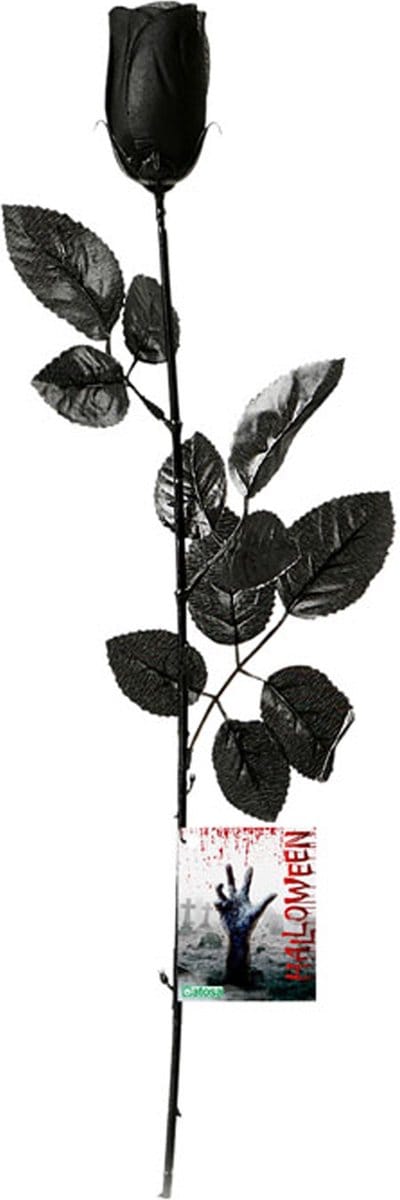 Halloween accessoires bloemen - zwarte rozen met blaadjes - 53 cm