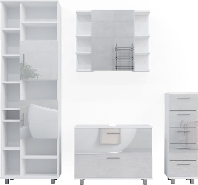 Vicco Badkamermeubelset Ilias, Wit Hoogglans, 4-delig