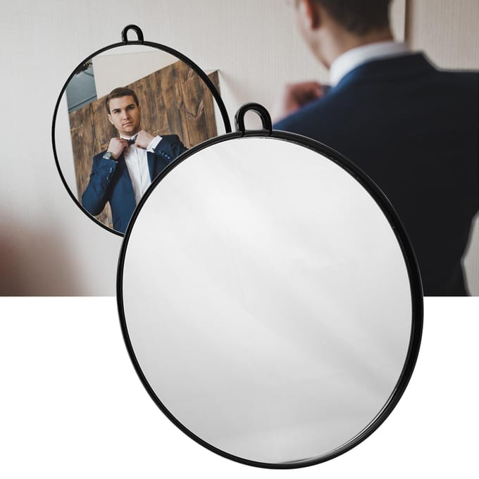 Miroir Rond Professionnel à Main avec Poignée pour Usage Personnel et de Salon de Coiffure black