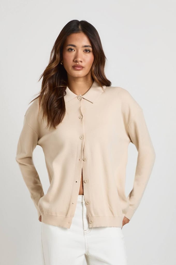 boohoo Dames Gebreid Vest Met Knoopsluiting En Kraag | Taupe | Maat: Medium