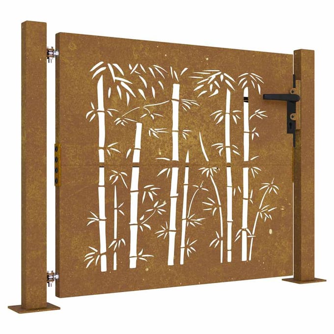 vidaXL - Poort - 100x100 - cm - bamboe-ontwerp - cortenstaal