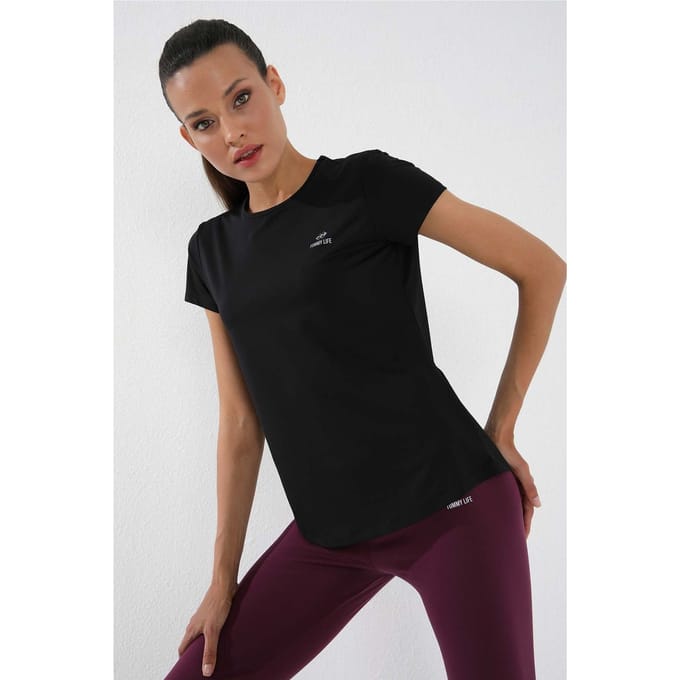 Dames Effen Korte Mouwen Rondhals T-Shirt
