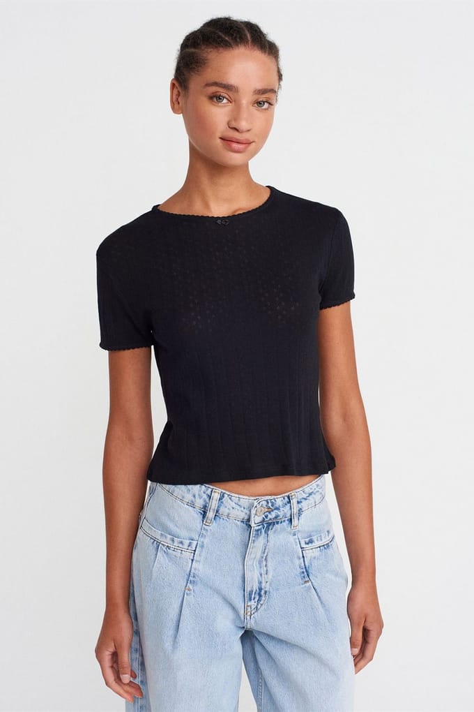 Dames Geribbelde Crop T-Shirt