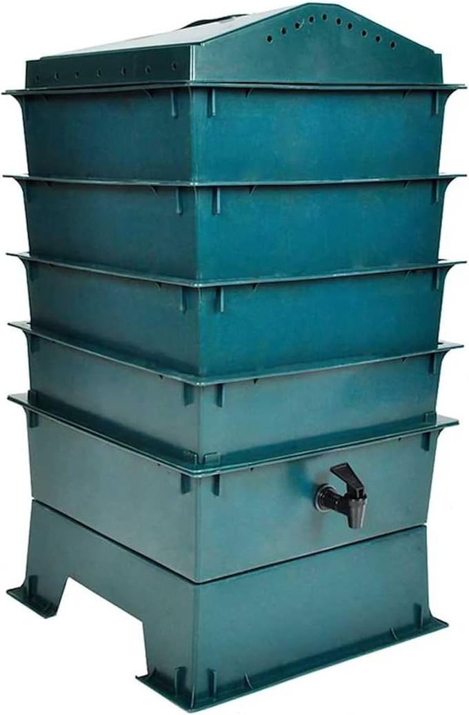 Wormenbak - Compostbak - Afval verwerken - Vier lagen - 42x42x60 cm