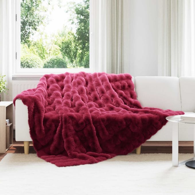 vidaXL - Antislip - deken - van - imitatie - konijnenbont - Olite - Bordeaux - Rood